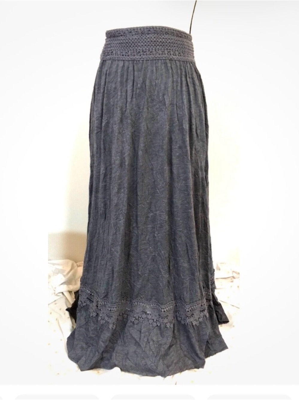 Womens Crochet Waist Maxi Skirt - Slate Gray